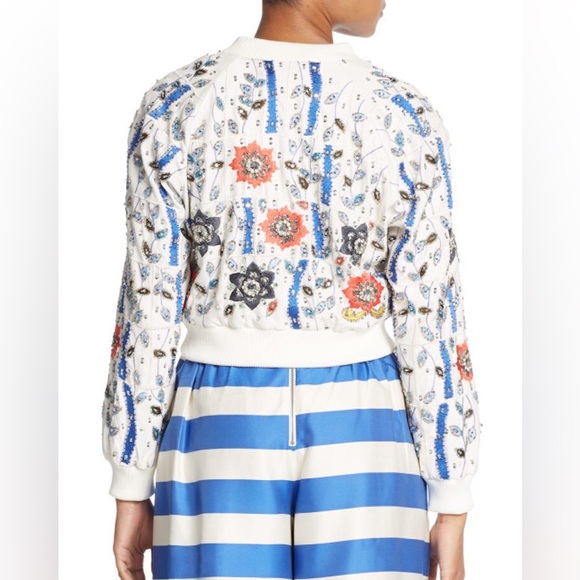 Alice + Olivia Silk Beaded Embroidered Bomber Jacket - Picture 6 of 11